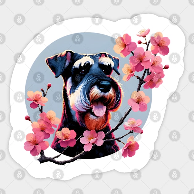 Joyful Giant Schnauzer Amidst Spring Cherry Blossoms Sticker by ArtRUs